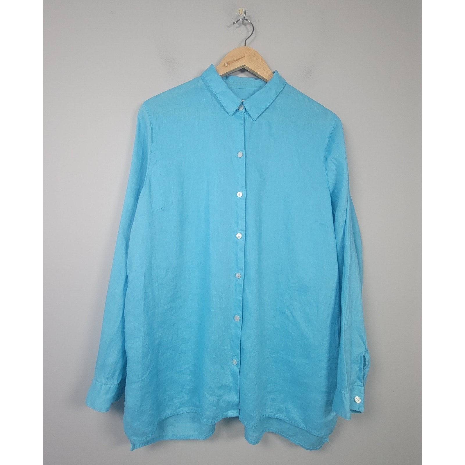 J. Jill L Love Linen Essential Button Up Shirt Long Sleeve Blue